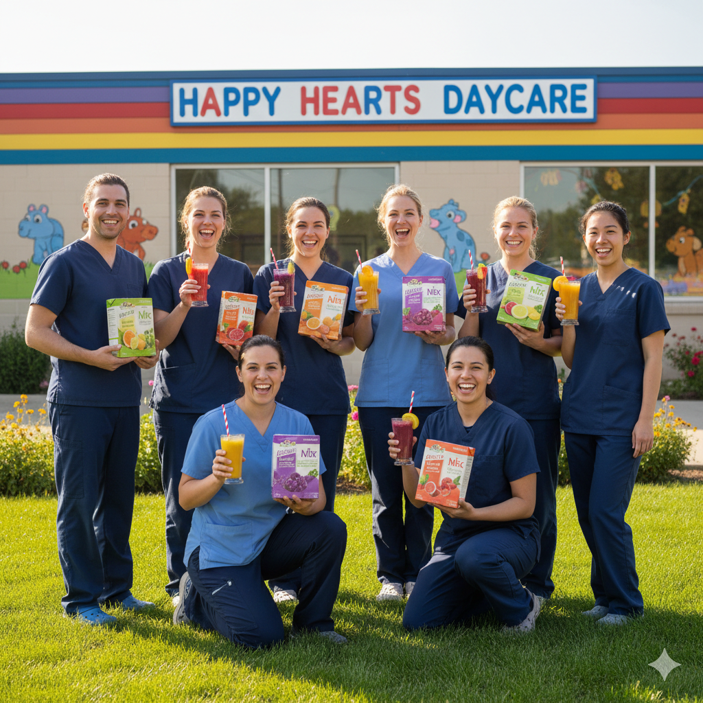 daycare workers with product