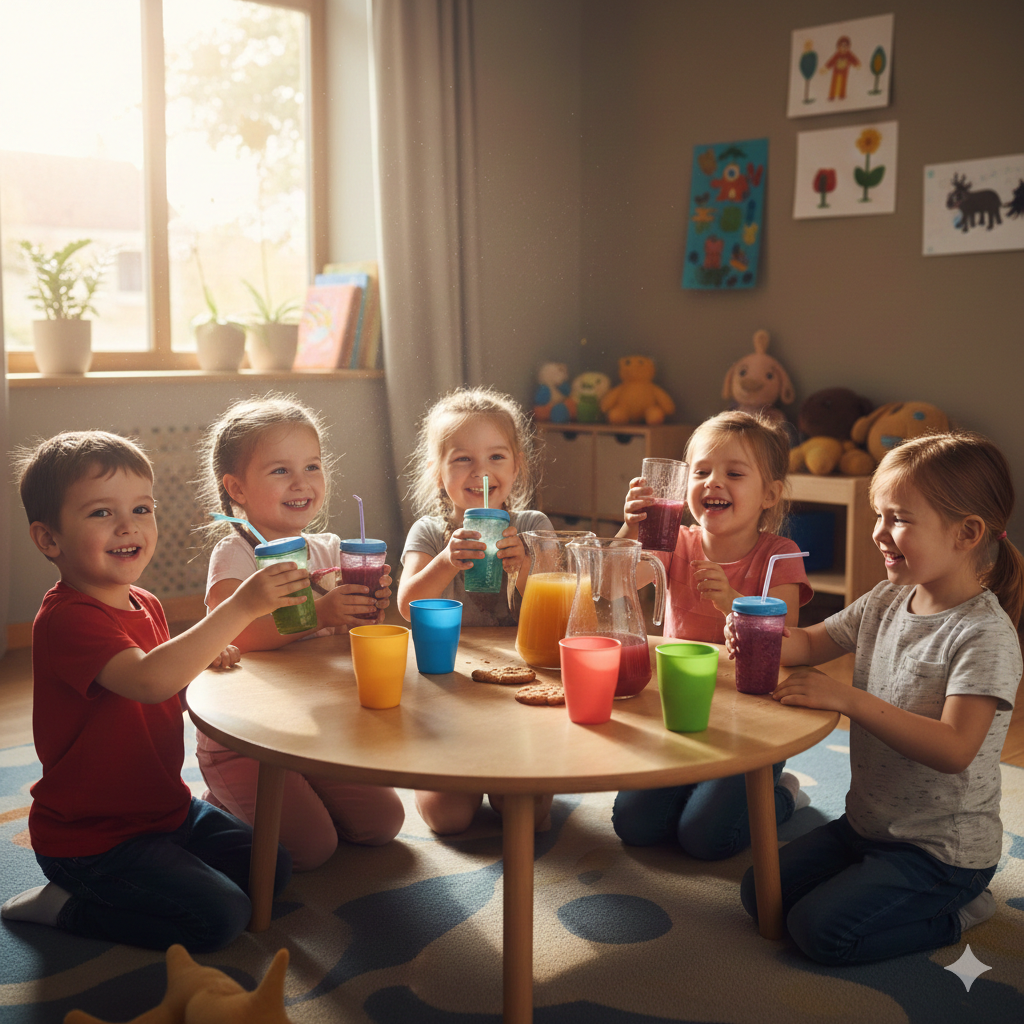 kids at daycare drinking juice